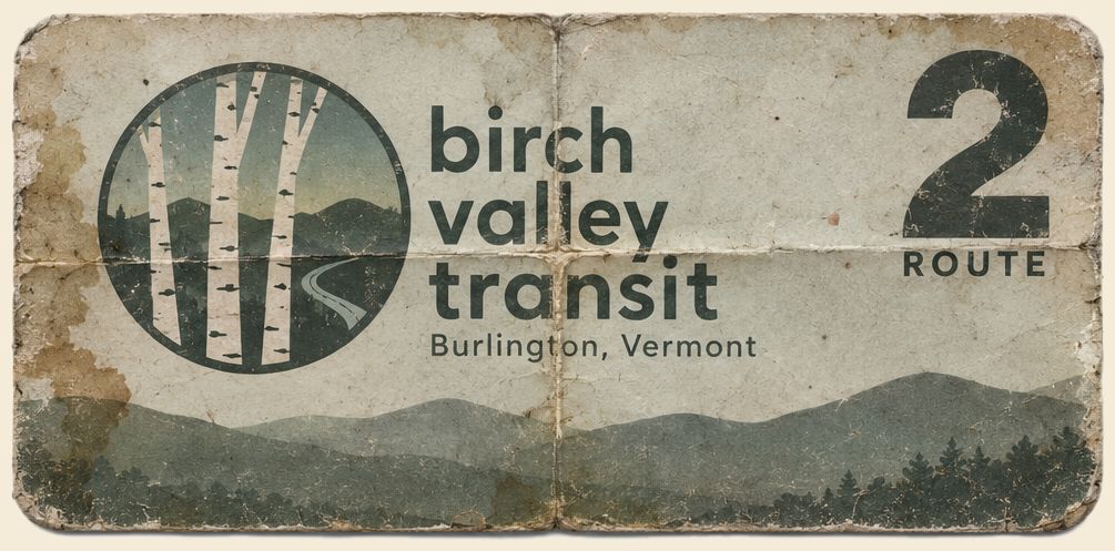 Recto : ticket de bus usé de la compagnie Birch Valley Transit, ligne 2